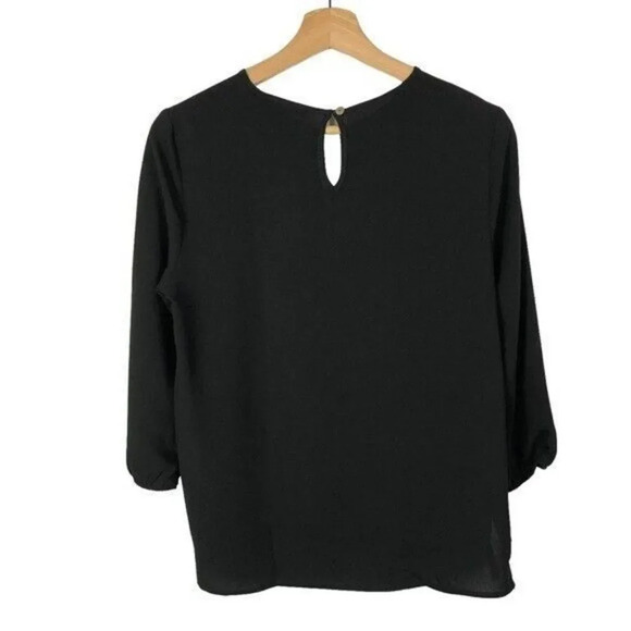 Forever 21 Black Keyhole Neck 3/4 Long Sleeve Blouse S - Picture 2 of 3